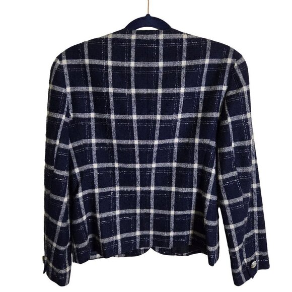 Pendleton Vintage Blue Silver Plaid Pure Virgin Wool Lady Jacket Size 6 - Picture 2 of 5